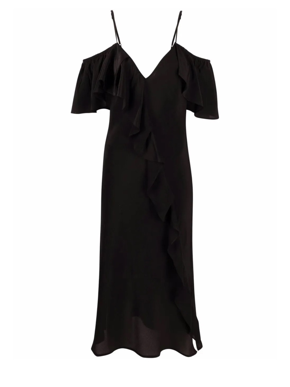 NWT Black Cold-Shoulder Ruffle Gold Hawk Midi Dress Straps Size Small